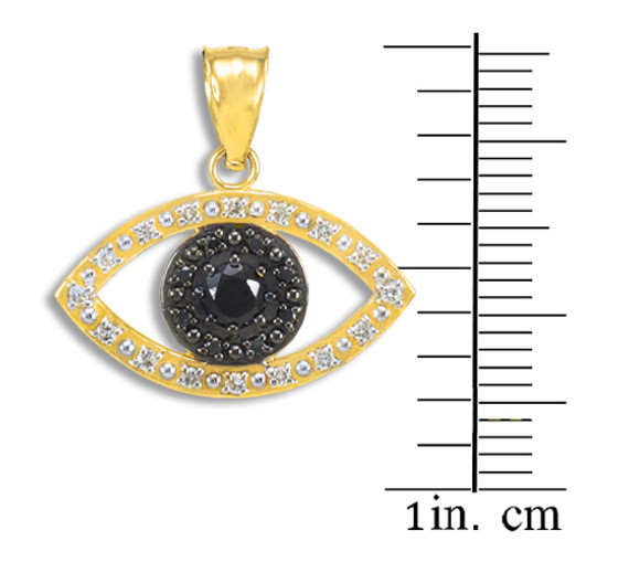 Gold Evil Eye Pendant  Necklace with Clear and Black Diamonds(Available In Yellow/Rose/White Gold)