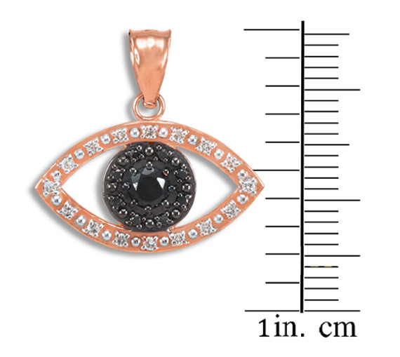 Rose Gold Evil Eye Pendant Necklace with Clear and Black Diamonds