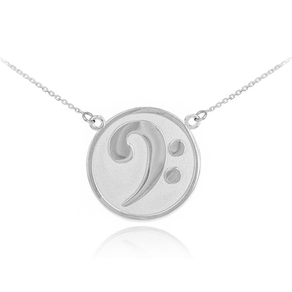 Sterling Silver Textured Bass F-Clef Charm Necklace