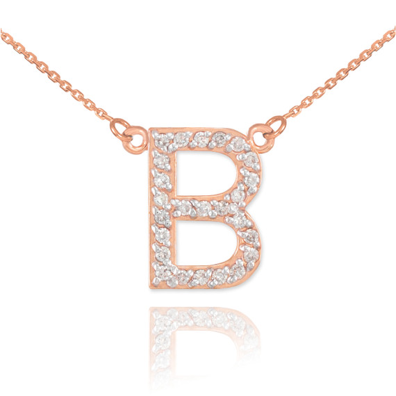 14k Rose Gold Letter "B" Diamond Initial Necklace