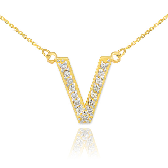 14k Gold Letter "V" Diamond Initial Necklace