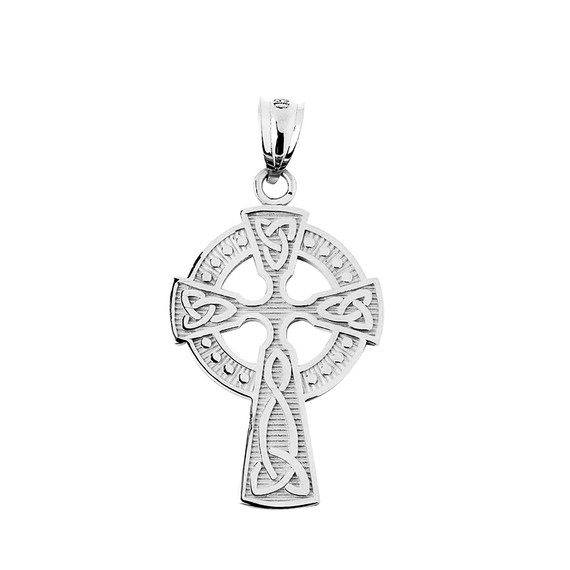 14k White Gold Trinity Knot Celtic Cross Pendant