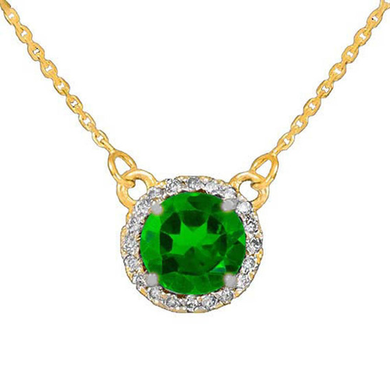 14k Gold Diamond Emerald Necklace