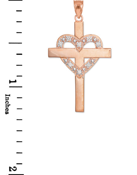 Rose Gold Cross with Diamond Heart Pendant