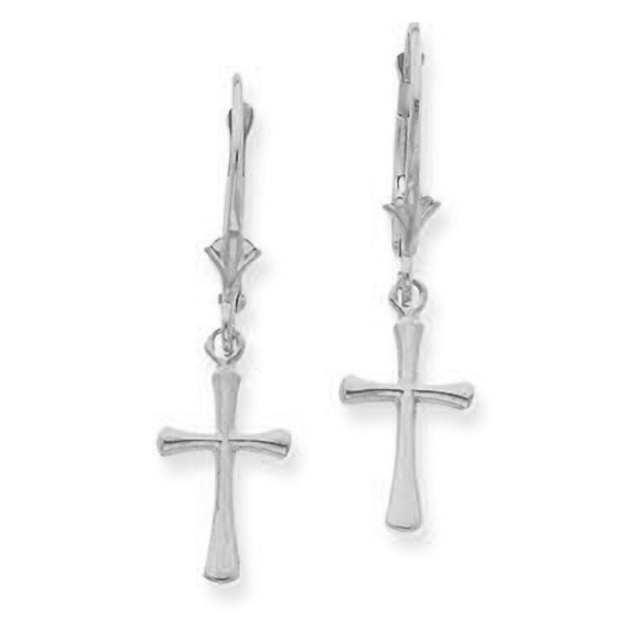 White Cross with Round Tips Leverback Earrings