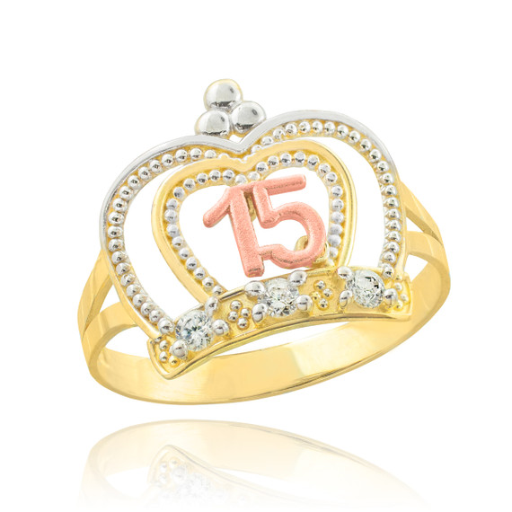 Gold Quinceanera Imperial Crown Ring