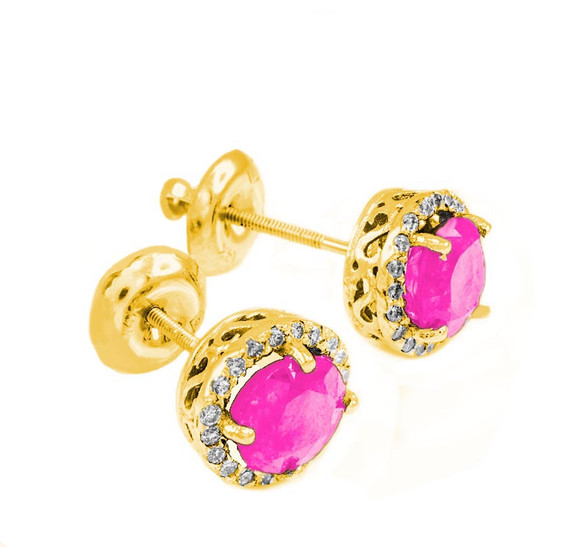 Gold Diamond Pink Zirconia Earrings