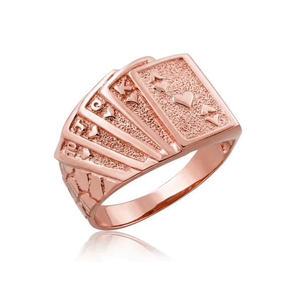 Solid Yellow Gold Royal Flush Poker Hand Nugget Ring (Available in Yellow/Rose/White)