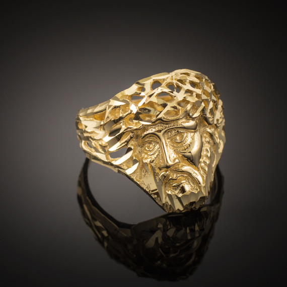 Gold Jesus Face Diamond Cut Ring (Available in Yellow/Rose/White Gold)