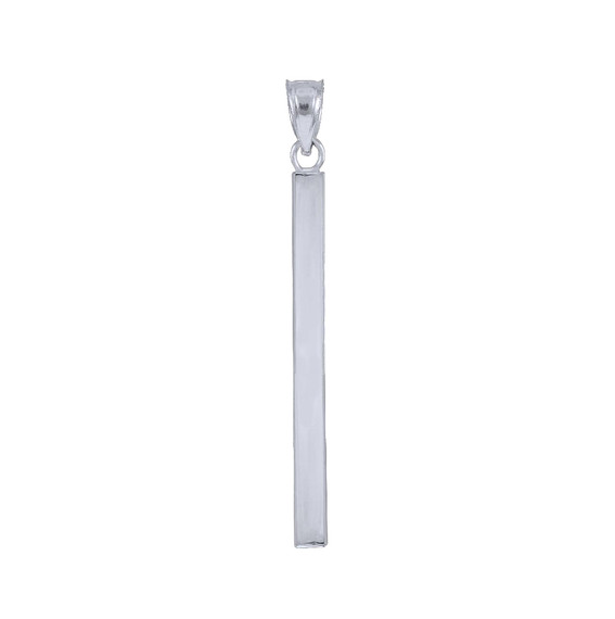 Solid White Gold Vertical Bar Pendant Necklace