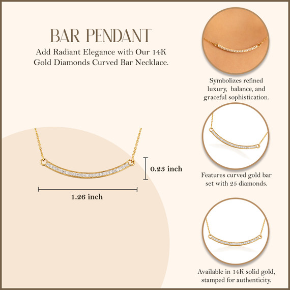 14k Gold Curved Bar Necklace with Diamonds (Available in Yellow, Rose and White)