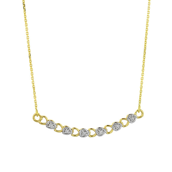 14k Gold Curved Diamond Hearts Necklace (Available in Yellow, Rose and White)