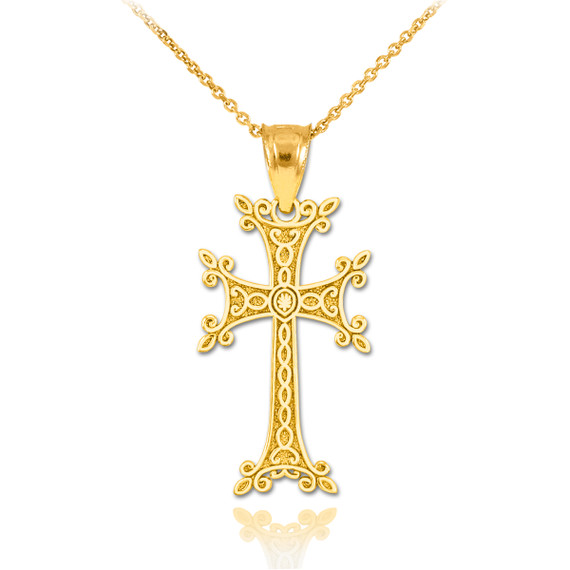 Gold Armenian Cross Religious Pendant Necklace