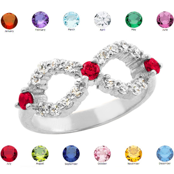 Sterling Silver Infinity CZ Ring with Interchangable Birthstones