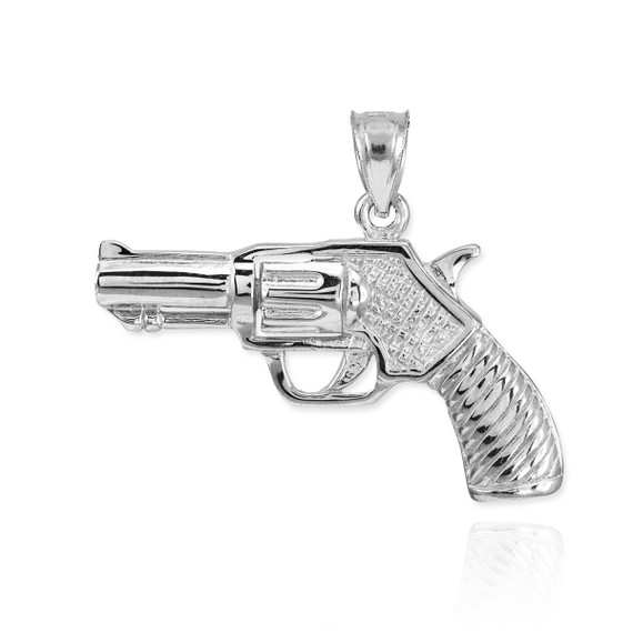 White Gold Revolver Gun Pendant