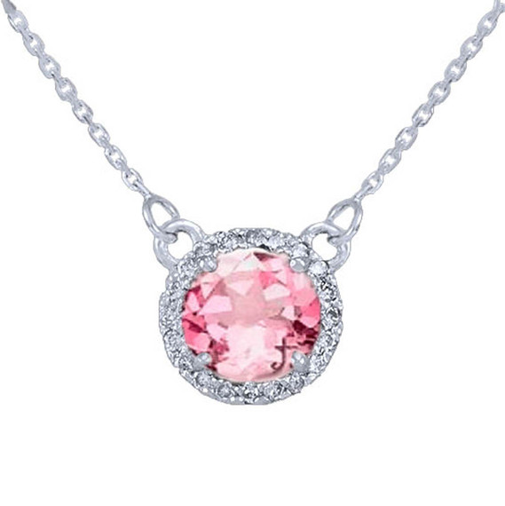 14k White Gold Diamond Pink Tourmaline Necklace