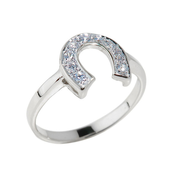 Sterling Silver Diamonds Studded Horseshoe Ladies Ring