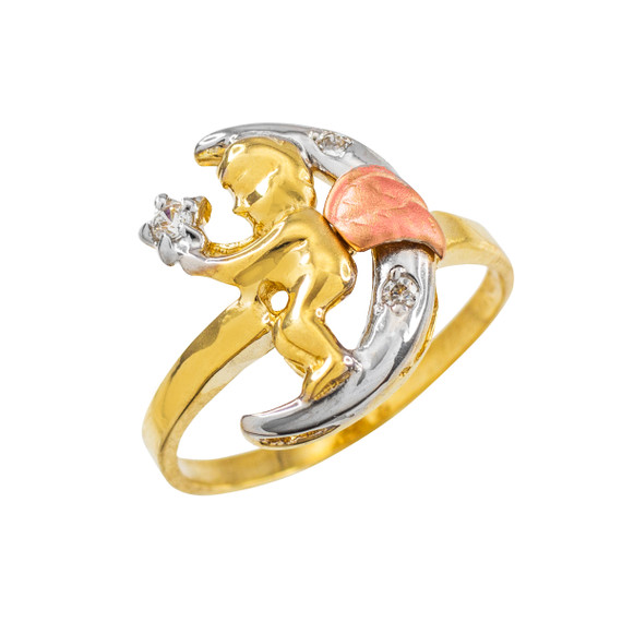 Gold Cupid Moon Ring in Three Colors