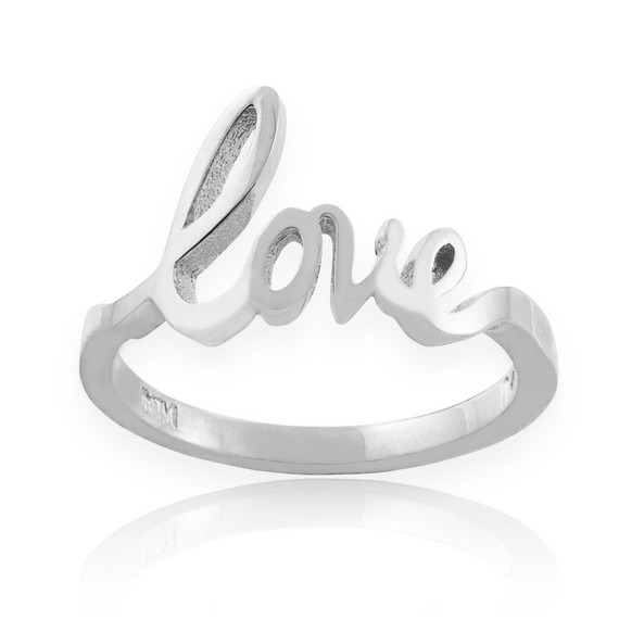 Solid White Gold "Love" Script Ring