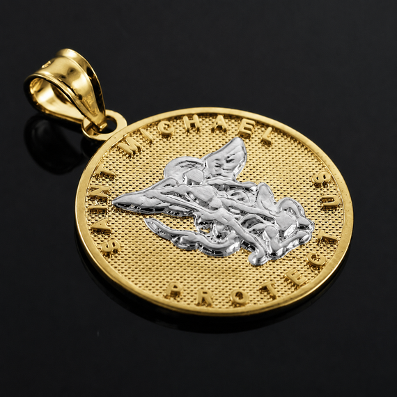 Solid Gold Saint Michael Pendant Necklace ( Available In Two Tone And White Gold)