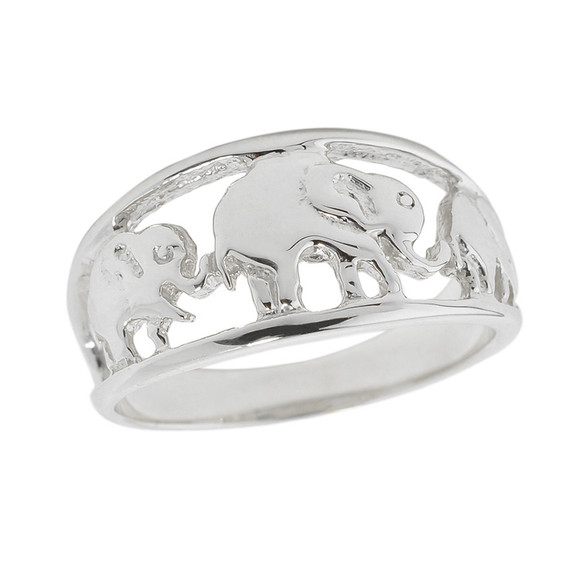 Sterling Silver Openwork Three Elephant Ring