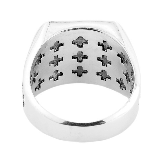 White Gold Crusaders Band Jerusalem Cross Ring for Men