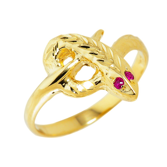 High Polished Gold Diamond-Cut Snake Ring