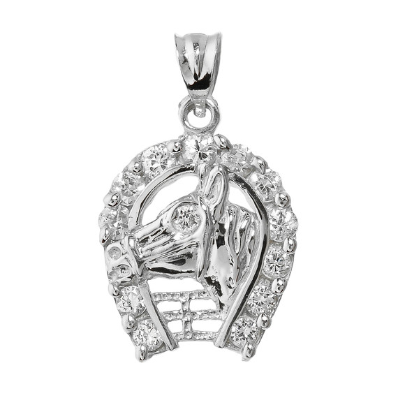 Sterling Silver Horseshoe with Horse Head Charm Pendant