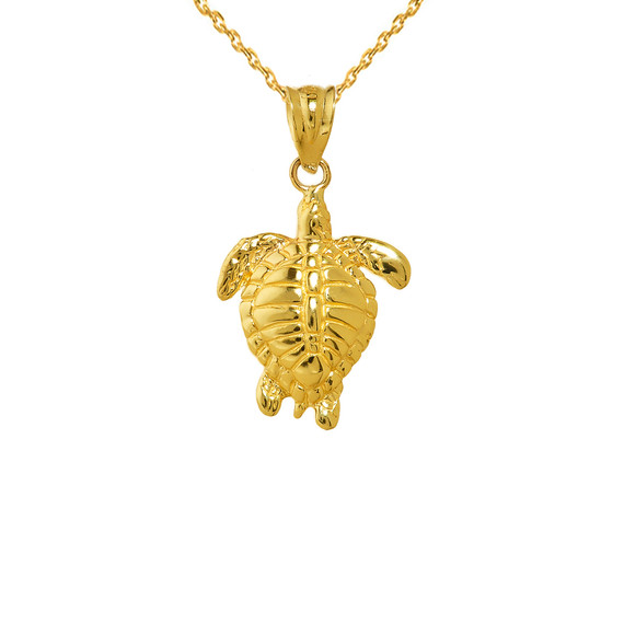 Yellow Gold Turtle Charm Pendant Necklace