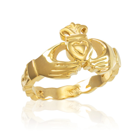 Gold Claddagh Engagement Ring with Celtic Band