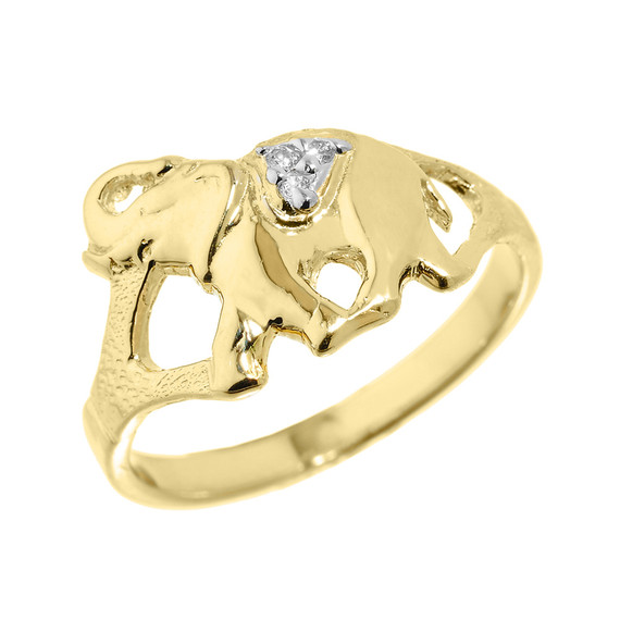 Gold Diamonds Studded Elephant Ring