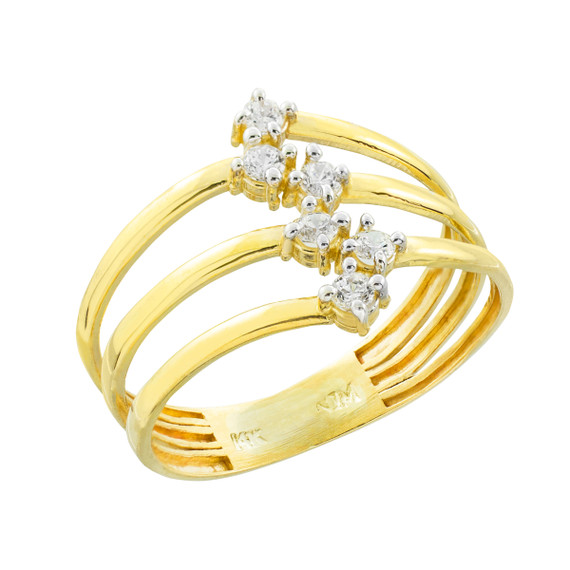 Gold Three-Band CZ Ring