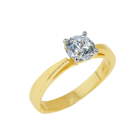 Gold Engagement Ring with Round Cut CZ (Available in Yellow/Rose/White Gold)