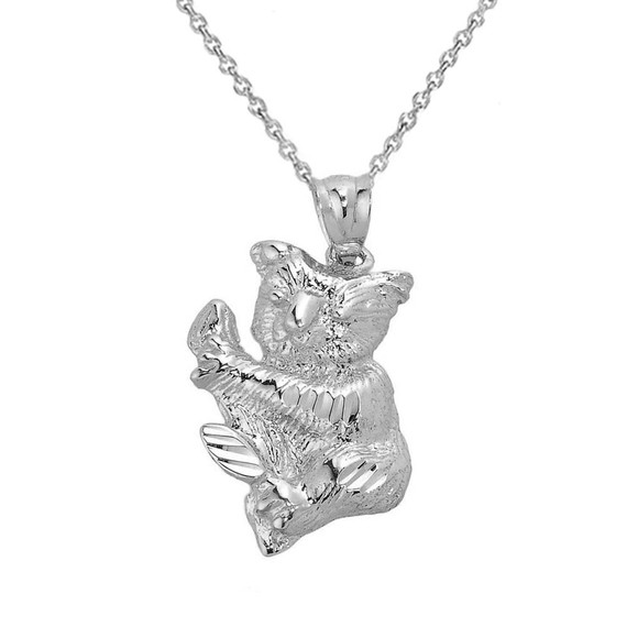 Solid White Gold Diamond Cut Koala Bear Pendant