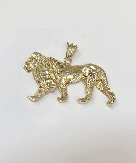 Yellow Gold Diamond Cut Lion Pendant Necklace