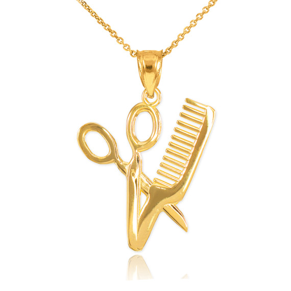 Gold Scissors and Comb Pendant Necklace