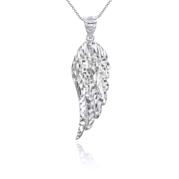 Sterling Silver Diamond Cut Wing Pendant Necklace