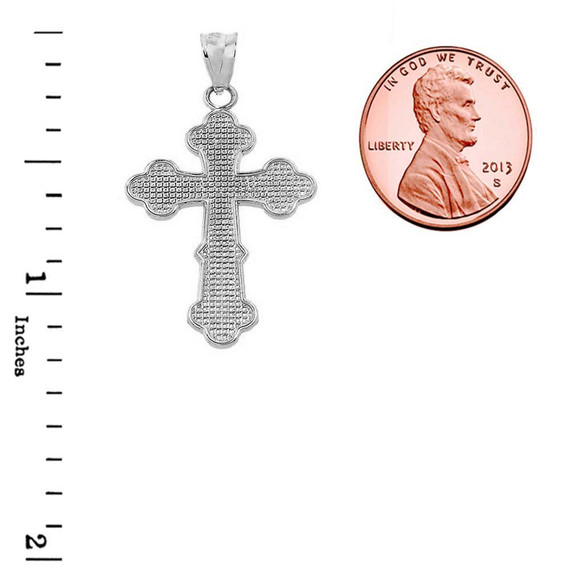 Solid White Gold Orthodox Cross Charm Pendant