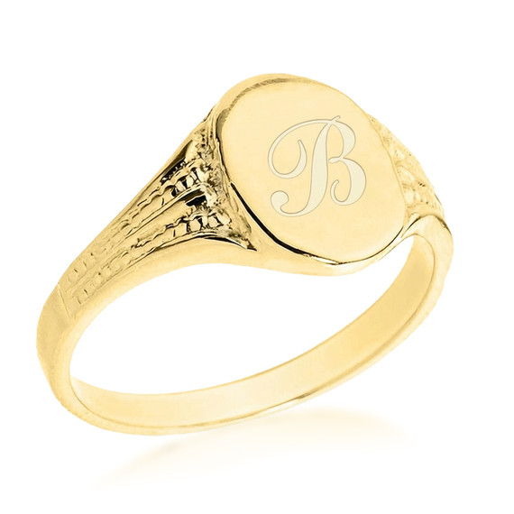 Solid Gold Oval Engravable Signet Ring (Available in Yellow/Rose/White Gold)