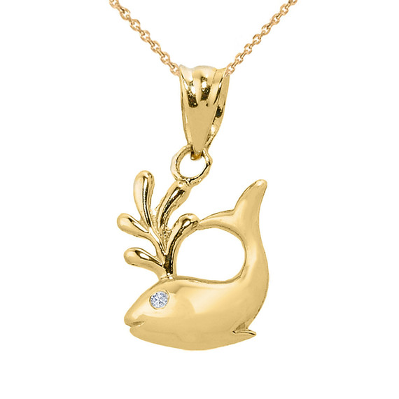 Yellow Gold Diamond Whale Charm Pendant Necklace