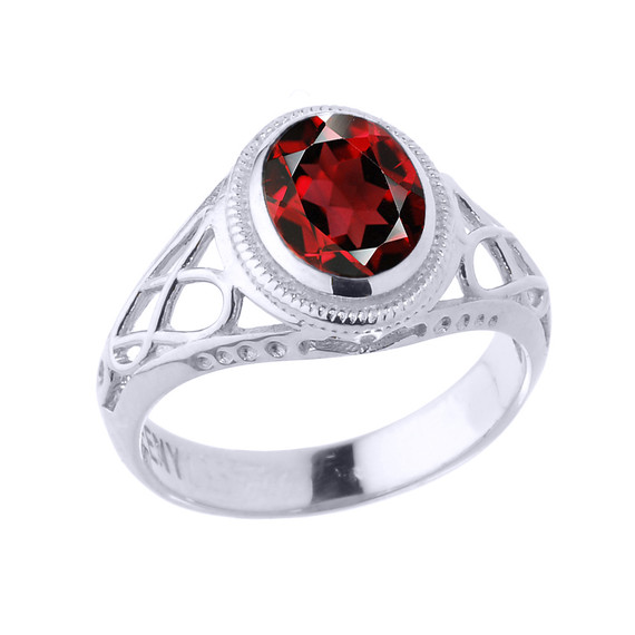 White Gold Celtic Lady's CZ Birthstone Ring