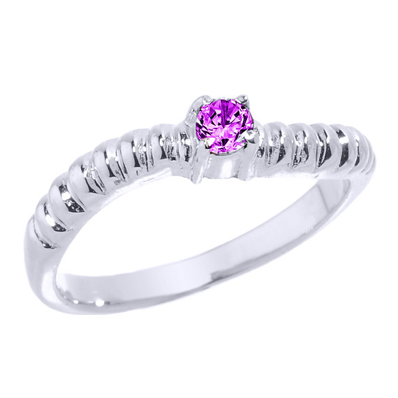 Sterling Silver Curved Stackable CZ Birthstone Ring