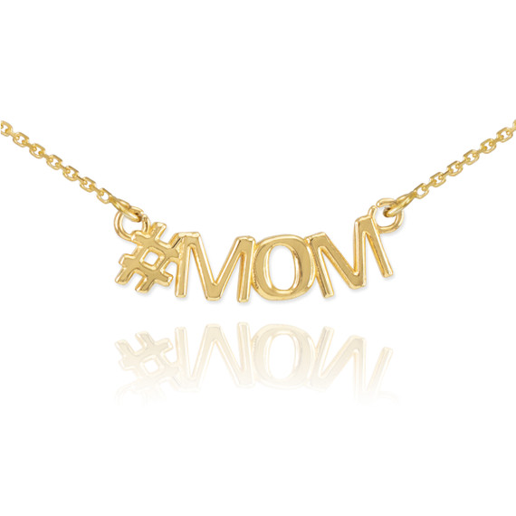 14k Yellow Gold "#MOM" Hashtag Mother's Necklace