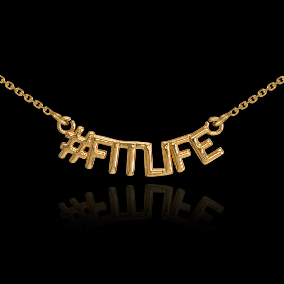 14k Yellow Gold "#FITLIFE" Hashtag Fitness Necklace