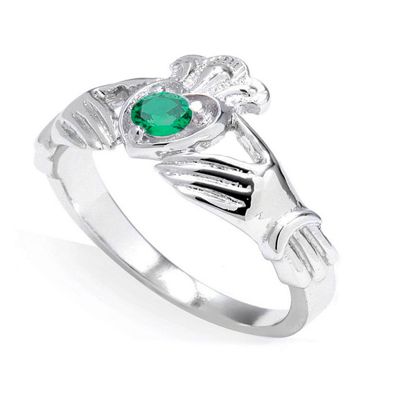 Sterling Silver Cubic Zirconia Claddagh Birthstone Ring