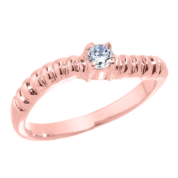 Rose Gold Curved CZ Birthstone Knuckle Ring