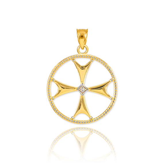 Gold Diamond Maltese Cross Pendant Necklace