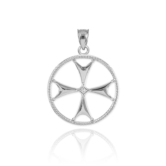 White Gold Diamond Maltese Cross Pendant Necklace