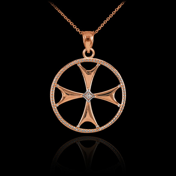 Rose Gold Diamond Maltese Cross Pendant Necklace