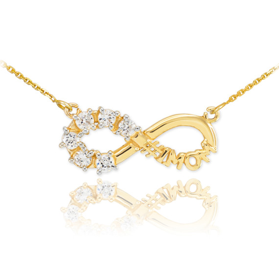 14K Gold Infinity #1MOM Necklace with Six CZ Birthstones(Available in Yellow/Rose/White Gold)